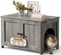 Cat Litter Box Enclosure Furniture Dog Proof, Hidden Kitty Washroom Low Entry, Wooden Cat Boxes Enclosure Odor Control for Home, Farmhouse Style Decorative Cabinet with Storage,Oak Grey