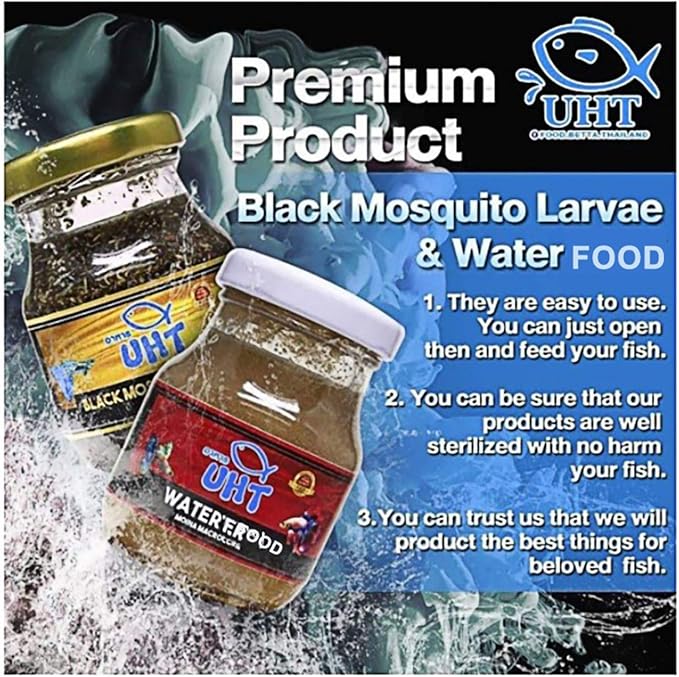 A.D.P. UTH Fish Food Black Mosquito Larvae 75 g. Tropical Fish Food Grow Faster & Color Enhancer Slow Sinking Like Pellets High Protein 74% for All Tropical Fish Feed & Small Fish Breeding Fish Care