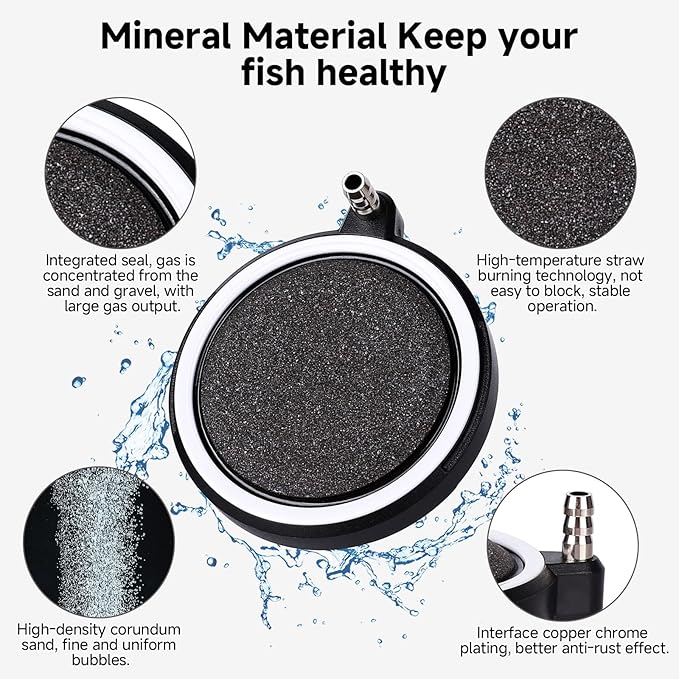 hygger Air Stone for Aquarium: Quiet High Dissolved Oxygen Diffuser Kit for Freshwater or Saltwater Fish Tank and Hydroponic Air Pump-Disc 2 x 2 Inch Air Bubble Stone 2 Packs