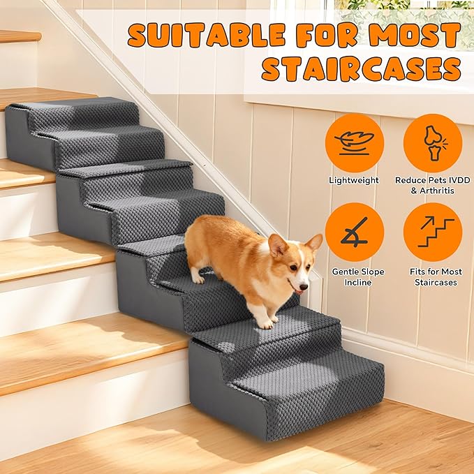 ROYALAY Stair Wedges for Small Dogs, Crystal Velvet Ramps for Dogs Over Stairs, Pet Ramp to Get on Bed with Strong Support for Injured & Aged Pets, 1 pcs