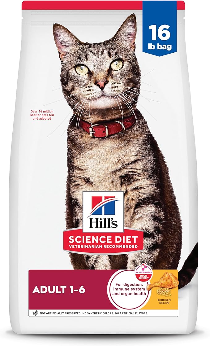 Hill's Science Diet Adult 1-6 Premium Nutrition Dry Cat Food, Chicken Recipe, 16 lb. Bag