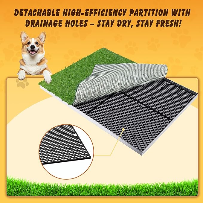 Upgrade Stainless Steel Dog Grass Pad with Tray, Potty Training System for Dogs, 4-Layer Quick Drainage & Odor Control, Heavy Duty Indoor Outdoor Grass Turf for Balcony, Porch, Home Use-31.5"x23.6"