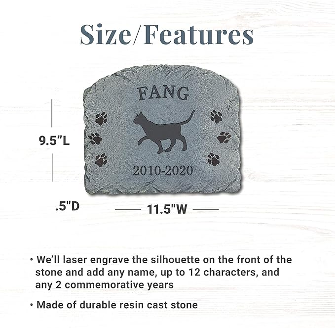 Let's Make Memories Personalized Pet Memorial Stone - Cat Loss Sympathy - Display on Metal Easel - Laser Engraved Indoor/Outdoor Resin Garden Stone - Grave Marker Headstone for Cat