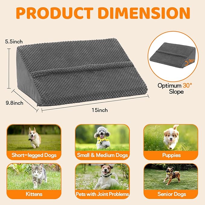 Upgrade Non-Slip Dog Ramps/Stairs for Staircase, Foam Dog Ramps for Stairs Inside House, Foam Pet Ramps for Small Dogs, Stair Ramp for Injured Dogs Cats with Self-Sticky Pads to Fix, 6 Pack