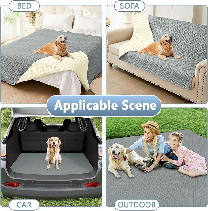 hyha Waterproof Dog Blanket, Soft Dog Bed Cover Pet Blankets, Waterproof Sofa Couch Cover for Dogs Washable, Reversible Pet Couch Covers for Sofa Furniture (82x102 Inch, Grey/Beige)