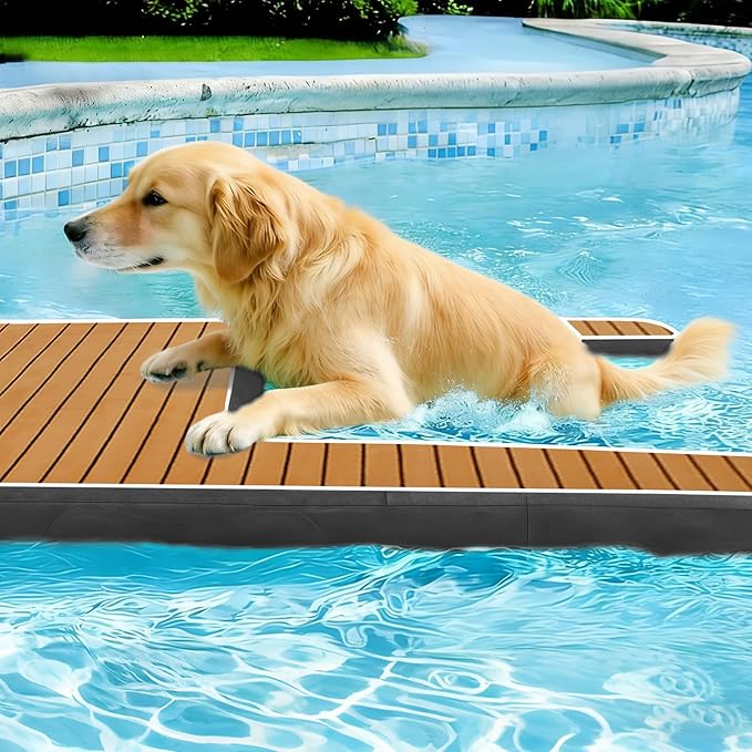 Inflatable Dock Platform for Dog, Large Dog Float Floating Ladder Up to 200 lbs Dogs Water Ramp, Non-Slip PVC with Boat Ramp for Pool, Dock, & Lake