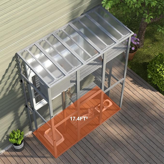 Cat Catio, Large Catio Outdoor Cat Enclosure, Window Enclosure with Waterproof Roof, Multi-Level Platforms, Cozy Sleeping Box & Fun Bridges, Spacious Outdoor Cage for Multiple Indoor Cats,100"