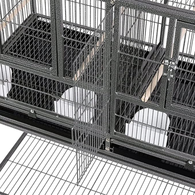 1/2/3-Combo Stacker Center Divided Breeder Breeding Bird Flight Double Rolling Cage for Aviaries Canaries Cockatiels Lovebirds Finches Budgies Small Parrots (Black Vein, One Stacker)