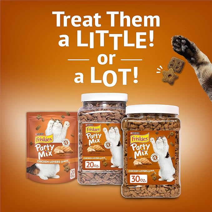 Purina Friskies Party Mix Chicken Lovers Crunch with Real Chicken Cat Treats - 30 oz Canister