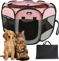 Dog Cat Playpen，Pet Cage - Indoor Outdoor, Portable Foldable Pop Up, Removable Zipper Top，Fits Dogs, Cats, Rabbits(Pink,S)