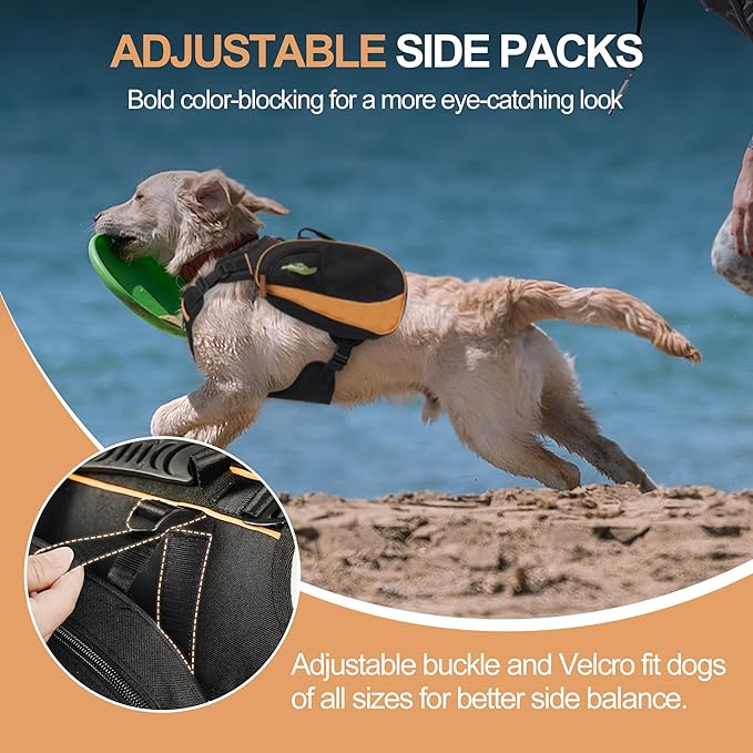 Dog Backpack Suitable for Medium to Large Dogs, Adjustable Lightweight Pet Harness, Built-in Poop Bag Dispenser, Waterproof and Safe, Suitable for Hiking, Puppy Training, Or Daily Walks, L