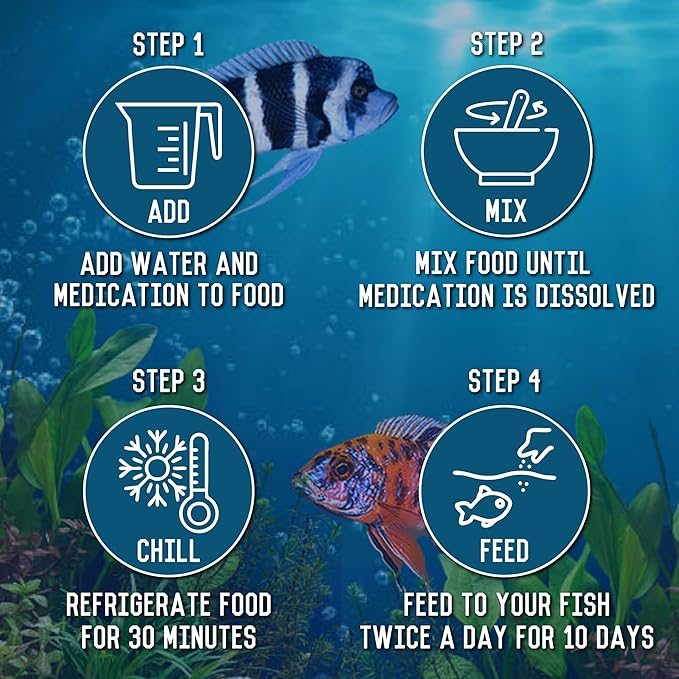 RON'S CICHLIDS Medicated Big Boy Blend African Cichlid Fish Food, Premium Tropical Fish Food Pellets with Protein, Veggies & Fruits for Healthier, Brighter & Bigger Tropical Fish & Cleaner Tanks, 8 OZ