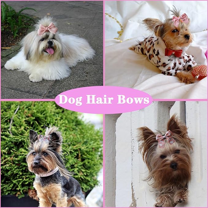 Dog Hair Bows, 20pcs Cute Mixed Styles, Puppy Hair Accessories, Rubber Bands, Handmade for Yorkie, Girl Dogs