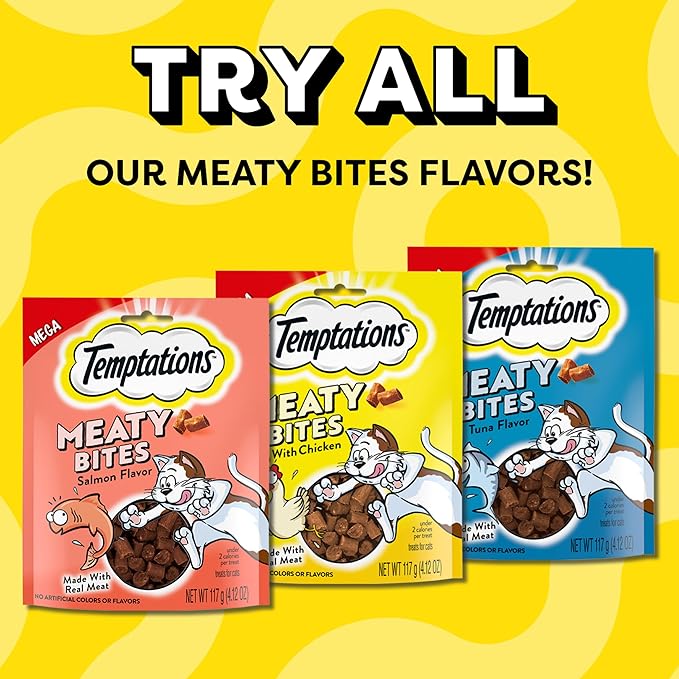 Temptations Meaty Bites Savory and Soft Cat Treats, Salmon Flavor, 4.12 oz. Pouch