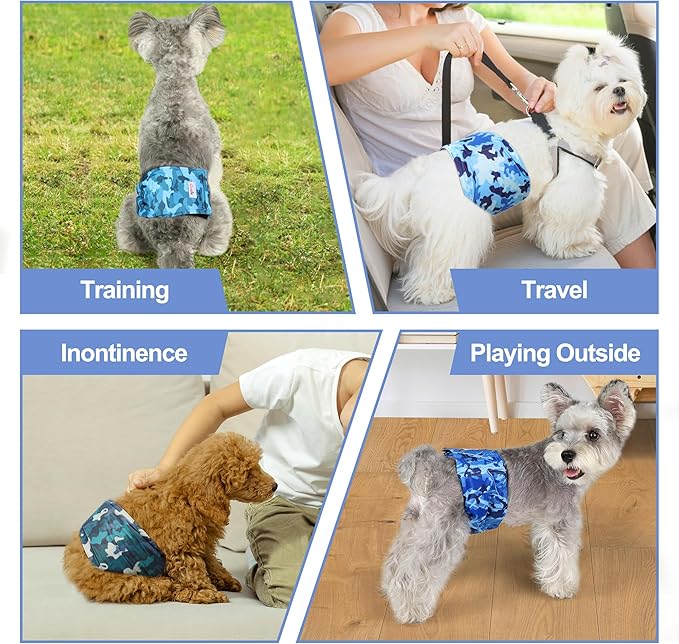 5 Pack Dog Diapers Male Reusable, Premium Belly Bands for Dogs, High Absorbing Male Dog Pee Wraps for Doggie in Incontinence or Excitable Urination Camouflage Pattern XL