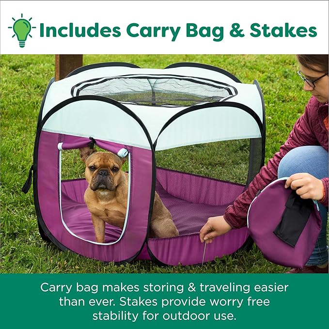 Furhaven Portable Dog Playpen Cat Tent, Pet Playground,Kennel Foldable Indoor Outdoor Zippered Puppy Crate - Purple, Small