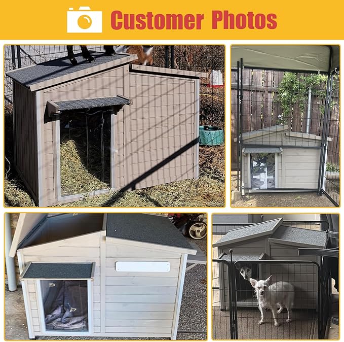 43" L Outdoor Extra Large Dog House with Removable Floor, Raised Feet, Anti-Chewing Iron Frame – Wooden Kennel with Asphalt Roof, Window for Indoor/Outdoor Use, Ideal for Medium to Large Dogs