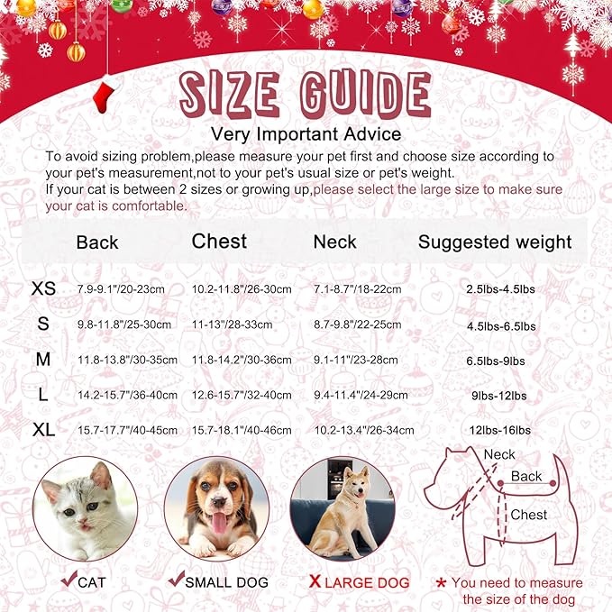 HYLYUN Cat Christmas Sweater 2 Packs - Puppy Christmas Sweater Pet Reindeer Snowflake Sweaters for Kittys and Small Dogs L