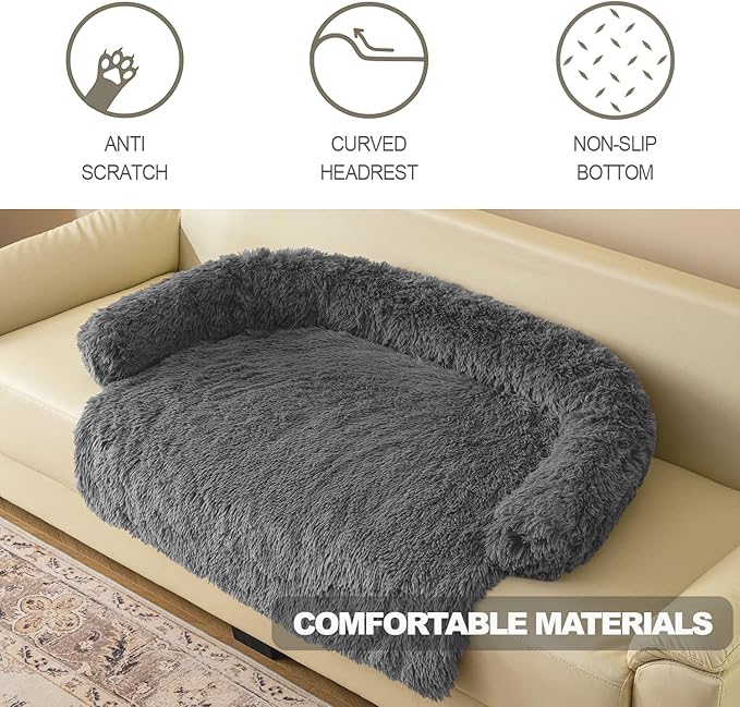 Tinaco Luxurious Calming Dogs/Cats Bed Mats, Dog Pad Washable Removable Couch Cover, Plush Long Fur Mat for Pets, Waterproof Lining, Perfect for Small, Medium and Large Dogs and Cats (Beige, 41"x37")