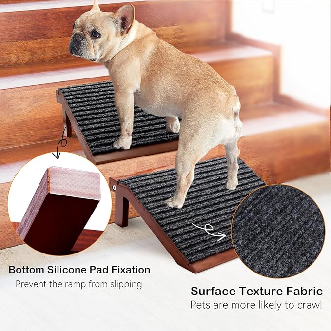 In hand Dog Ramp, Low-Angle Pet Stair Ramp for Small Dogs & Cats for Any Staircase, Non-Slip Steps Stair Assist for Elderly, Injured Pets, 2 Packs