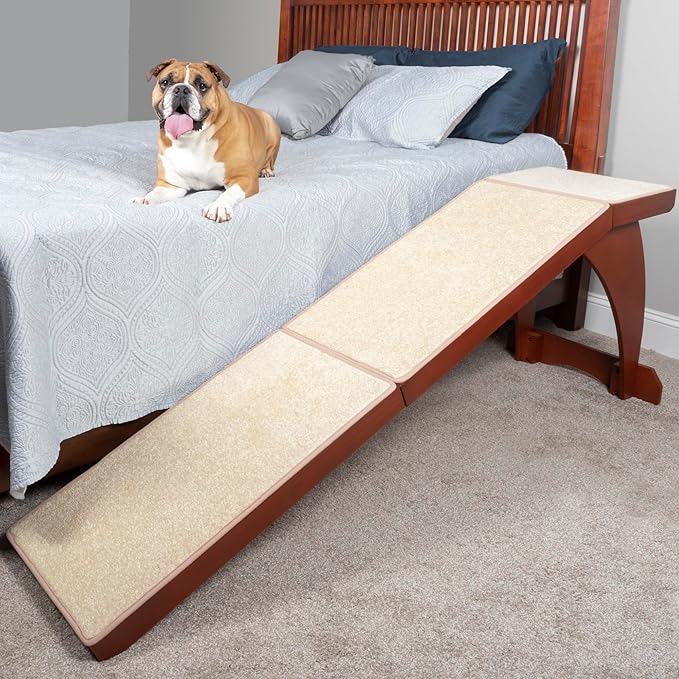 PetSafe CozyUp Bed Ramp - Supports Pets Back & Joints - High Traction Carpet Surface - Furniture-Grade Wood - Cherry or White Finish - Heavy Duty Bed Access Ramp - Cherry