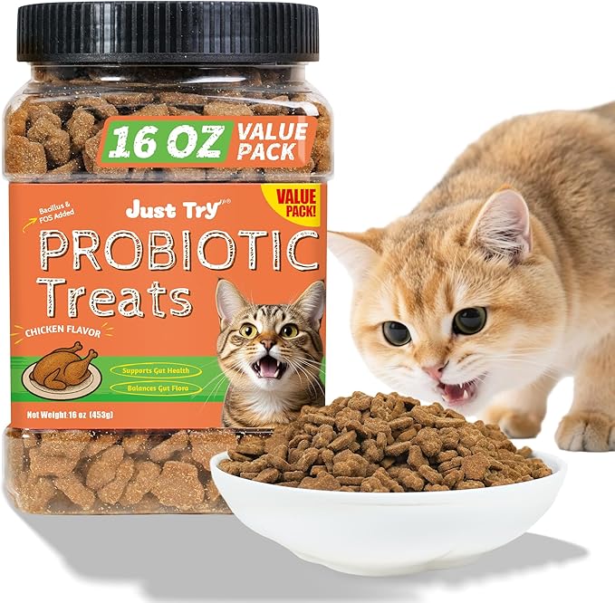 Just Try 16 OZ Probiotic Cat Treats Support Gut Health Chicken Flavor Healthy Cat Snacks Training Biscuits (Probiotic)