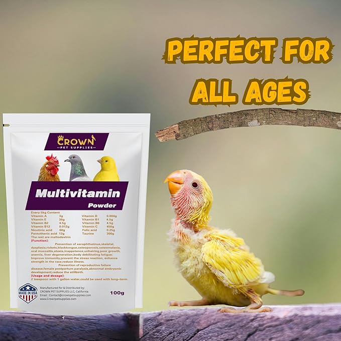 Complete Bird Multivitamin Supplement – All-in-One Formula with Essential Vitamins for Parrots, Canaries, Finches, Chickens, Ducks, Pigeons, and Poultry
