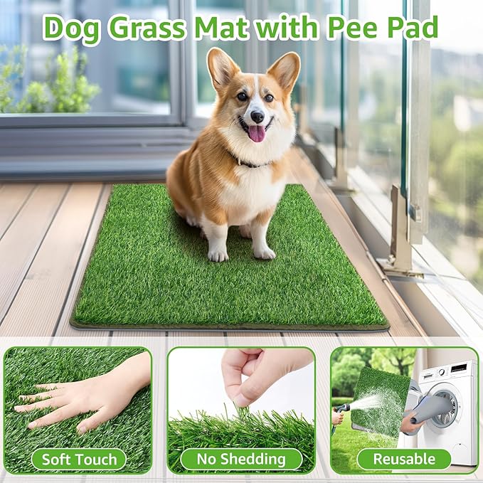 Dog Grass Mat with Pee Pad: Artificial Indoor Grass Potty Training Pads for Dogs Doggies Washable,Reusable Puppy Pads Leakproof on Outdoor Patio Balcony Apartment(39x31.49'')
