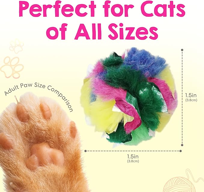Cat Crinkle Balls 1.5 Inch | 12 Pack | Soft Lightweight Indoor Cat Toys with Durable Crinkle Build and Engaging Crinkle Sound