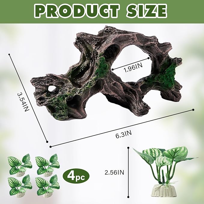 5pcs Driftwood Cave Aquarium Decor, Fish Tank Decorations Silk Aquarium Plants for Betta Fish Tank acccessories (Driftwood)