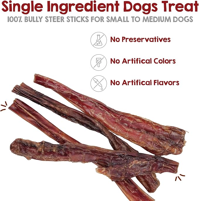 Riley's Steer Bully Sticks for Small to Medium Dogs - Single Ingredient Dog Treat, Easily Digestible, 100% Beef Pizzle Sticks - 5-6", 12ct (Pack of 2)