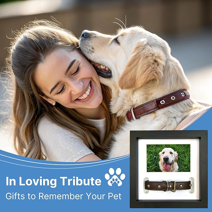 Dog Memorial Picture Frame with 5 Display Options- Dog Collar Memorial Frame Gift - Cat or Dog Pet Loss Gift for a Grieving Friend - Pet Remembrance Gift and Sympathy Photo Keepsake