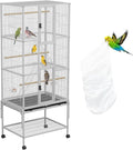 69 inches Bird Cage with Dust Cover, Birdcages with Rolling Wheels, Large Bird Cages for Cockatiels Quaker Conure Parakeet Lovebird Finch Canary Small Medium Parrot Cage Birdcage, White