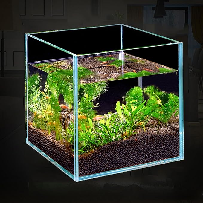 Ultra Clear 4 Gallon Rimless Low Lron Aquarium Tank, 10" L × 10" W × 10" H (25cm x 25cm x 25cm) 1/5 inch Thickness Ultra HD Glass Fish Tank with Black Nano Foam Leveling Mat Included