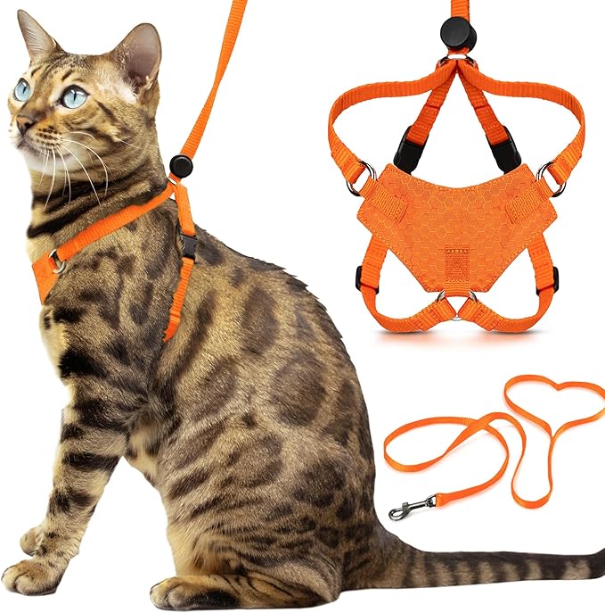 Houdini™ Escape Proof Cat Harness and Leash Set by OutdoorBengal – Orange, Large Cat Harness for Walking Big Cats
