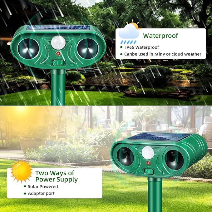 2026 Racoon Squirrel Sonic Fortress Pro Rabbit Repellent Outdoor, Solar Ultrasonic Animal Repeller Deer Deterrent with Motion Sensor to Scare Cat Skunk Dog Out of Garden Farm Yard(4Pack)