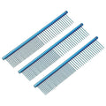 Dog Cat Comb, Pet Combs Stainless Steel Teeth with Rounded Ends for Knots Mats Loose Hair Removal, 6.5IN (Blue Plated, 3 Pack), Grooming Tool Intended for Long Curly Hair Pet