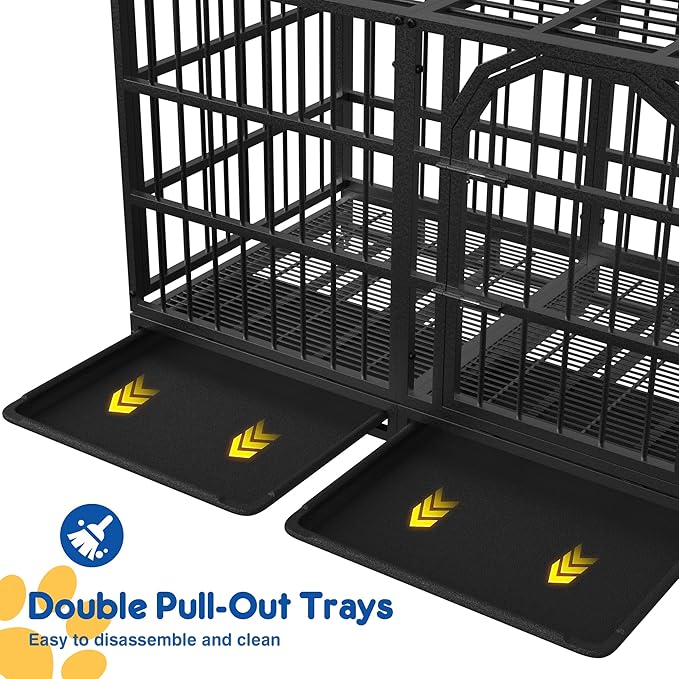 Asee'm 48 inch Heavy Duty Dog Crate for Large Dogs with Wheels, Indestructible Escape-Proof Dog Kennel Cage Indoor for High Anxiety Dogs with Locks and Removable Trays (Black)