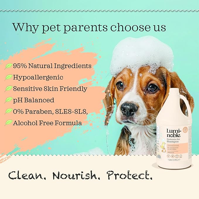 Prebiotic Hypoallergenic Sensitive Dog Shampoo – Oatmeal & Vanilla Scent Formula, Sensitive Skin | Vegan, Paraben-Free, Moisturizing & Deodorizing, Pet Shampoo | Safe for Dogs & Cats – 1 Gallon