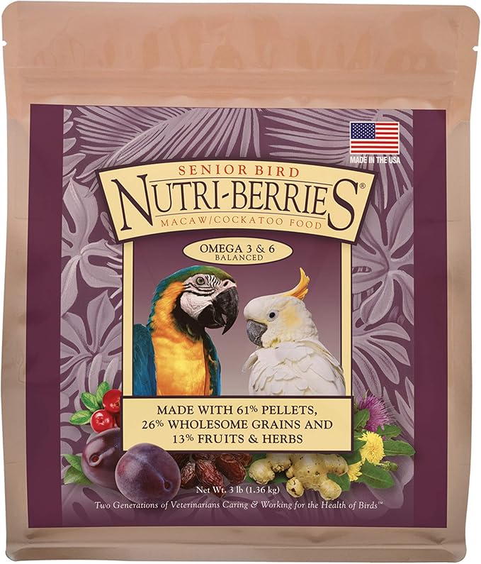 LAFEBER'S Senior Bird Nutri-Berries Pet Bird Food, Made with Non-GMO and Human-Grade Ingredients, for Macaws & Cockatoos, 3 lb
