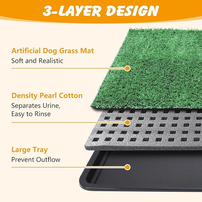 Dog Grass Pad with Tray,35x23in Dogs Potty Tray with 2-Pack Upgraded Replacement Artificial Grass,Dog Litter Box for Pet Training,Indoor Portable Pottys Pet Toilet