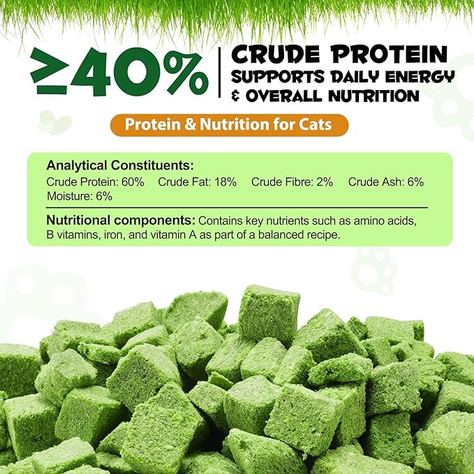 Cat Grass Treats, Freeze-Dried Cat Grass Pellets for Cats, 80g (2.82 OZ) | Natural Hairball Control, Digestive Support & Dental Care | Chicken & Fish Oil Recipe | No Artificial Additives