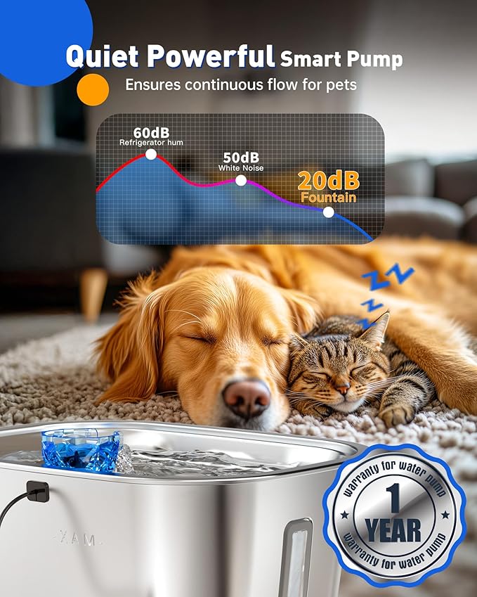 PETNF 3-Gallon Stainless Steel Dog Water Fountain for Large Dogs, Dog Water Bowl Dispenser with 2 Filters, Visible Water Window, Quiet Pump & LED Low-Water Indicator