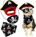 Cat Pirate Costume - Pet Hat, Skull Triangle Bandana, Halloween for Dogs Cats With Captain Headwear and Party Necklace