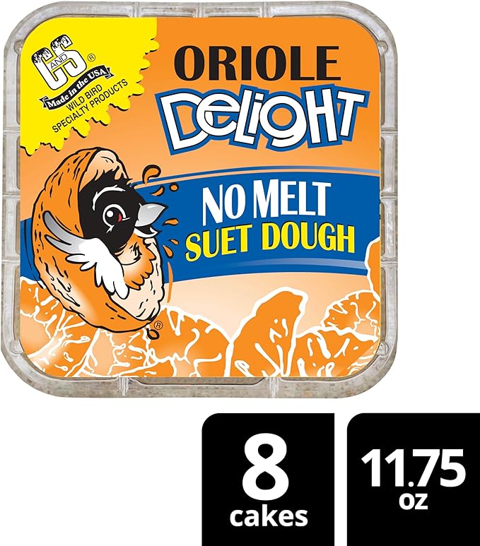 C&S Oriole Delight No Melt Suet Dough, Suet Cakes for Wild Birds, 11.75 Ounces, Pack of 8