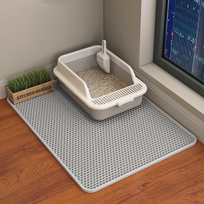 HCY&WLD 2-Pack Cat Litter Mat, Double Layer Honeycomb Waterproof Urine Proof Non-slip Litter Trapping Mat, Less Waste, Easy to Clean Cat Litter Box Mat, Kitty Indoor Supplies (Gray, 30x22 Inches)