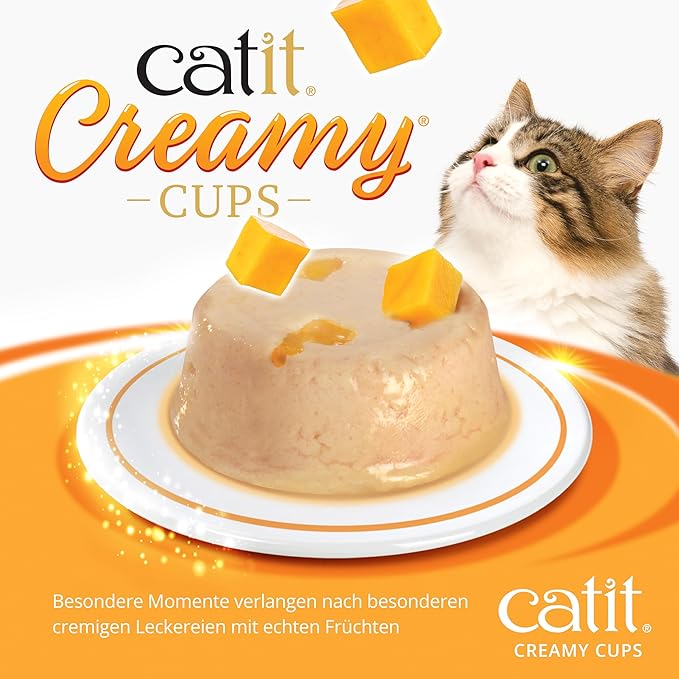 Catit Creamy Cups Cat Treats – Chicken/Mango 4 Pack for Cats & Kittens – Grain-Free, No Salt or Preservatives