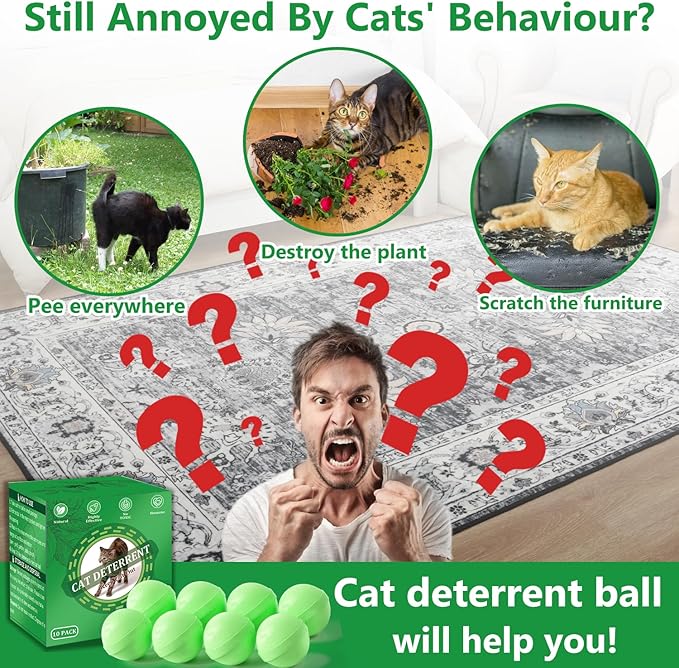 VITAFOR Cat Deterrent Outdoor, 10 Pack Natural Peppermint Oil Cat Deterrent Balls Outdoor Indoor Keep Cats Out of Yard Garden Lawn Prevent Scratch and Chew (Green)