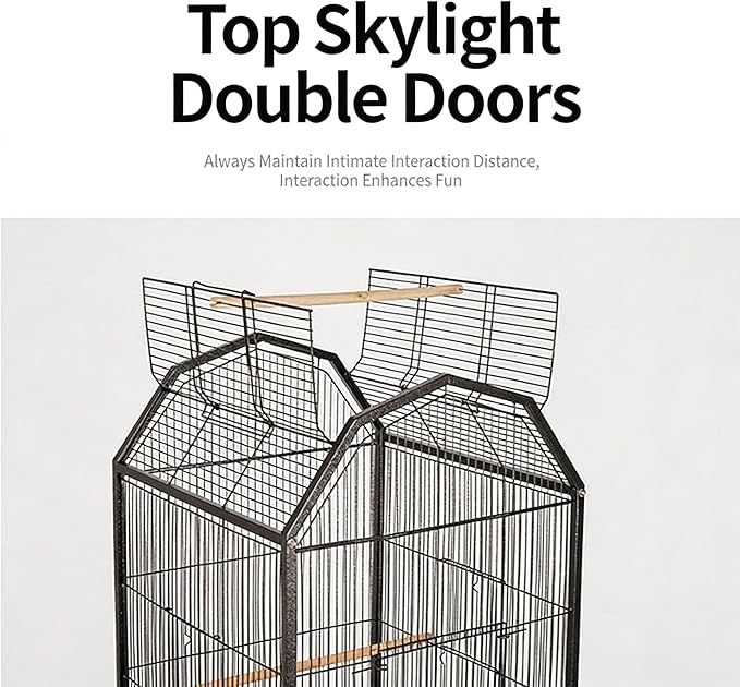Bird Cage with Stand Rolling Wheels 18x18x54 Inch for Medium Small Birds, Open Top Metal Cockatiel Parrot Cage with Removable Tray Storage Shelf for Parakeets Lovebirds Finches (Black)