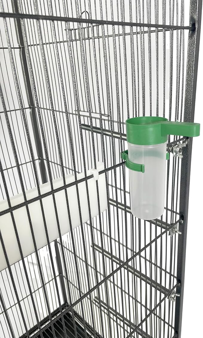 Steel Bird Cage with Rolling Stand, Plastic Feeder, PP Slide-Out Tray Large Flight Cage for Parrots, Parakeets, Cockatiels, Pigeons and Lovebirds Big Bird Cage Antique Gray As Shown